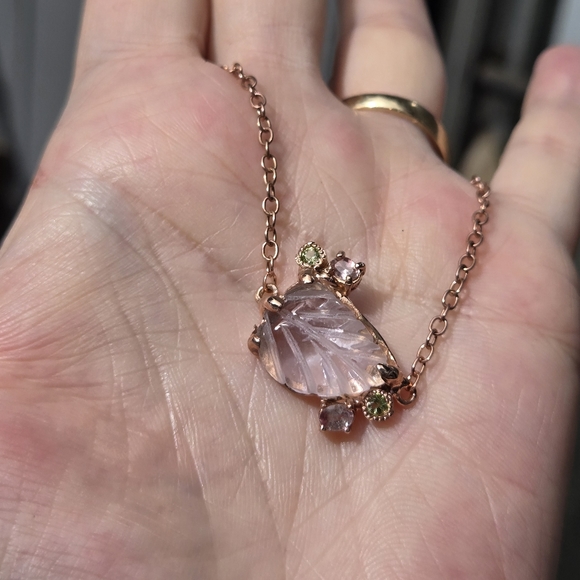 Amethyst 6k leaf 🍃 Peridot & tourmaline rosegold bracelet 7.5" - Picture 3 of 8